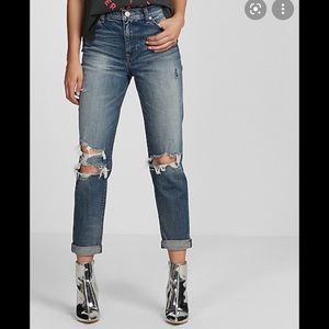 Express High Waisted Distressed Girlfriend Jeans